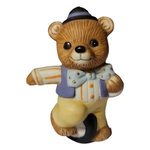 Vtg Homco Figurine Porcelain Unicycle Circus Teddy Bear Black Top Hat #1449